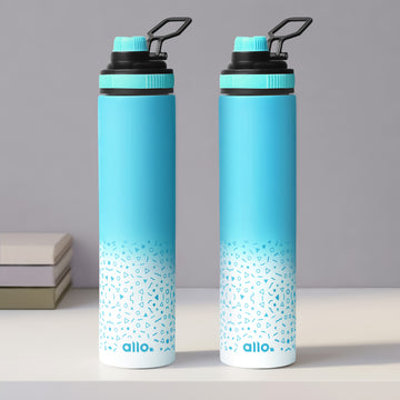 Allo Steel Water Bottles Stainless Steel Sipper Water Bottle for adults, kids 1 Litre Water Bottles for School, Office, Sports, Gym 1L Water Bottle for Men and women, Pack Of 2 | Blue White 850ml