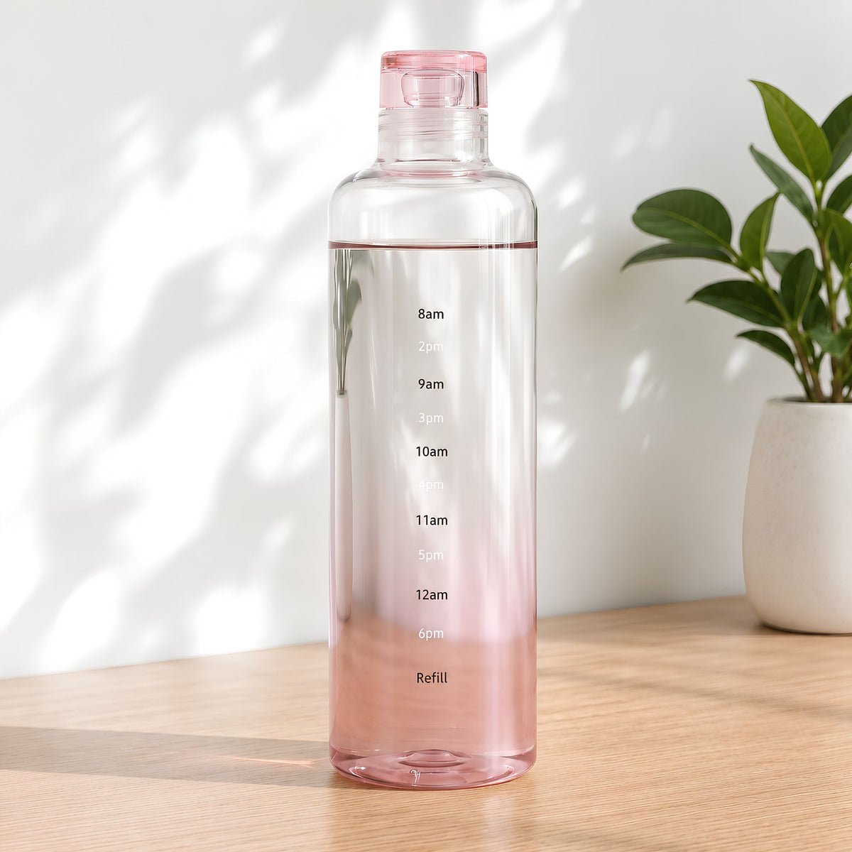 Allo Glass Water Bottle For Women & Men, 600 ml, Aesthetic H2O Bottles For Drinking Detox Water, Juice, Milk, Soda | 0.4 Ltr Bottle For Fridge, Storage, Home | Gift Set Packaging | Time Marked Pink