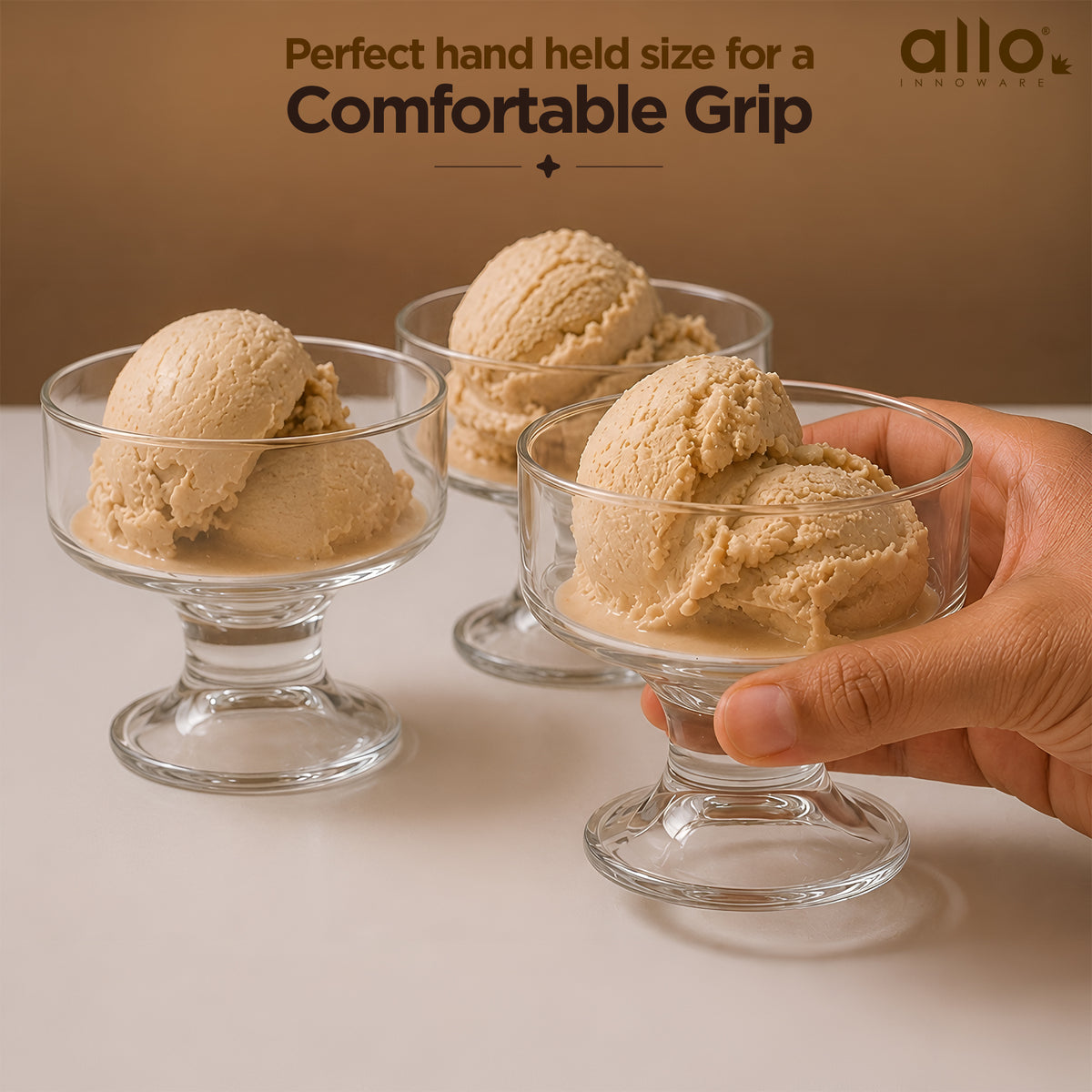 Allo Glass Ice Cream Bowl Set Of 6, 240 ml, Dessert Glasses For Icecream, Pudding, Candy, Snacks, Dates, Dry Fruit | Cups For Gifting And Serving, Gift Set Packaging | Classic Dessert Coupe Glass Bowl