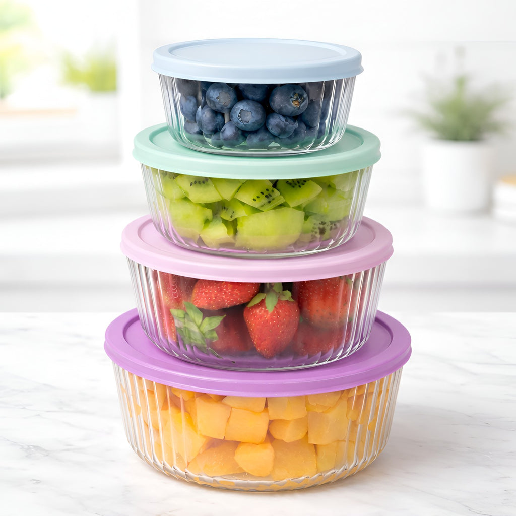 Allo Foodsafe Glass Containers With Lids, Microwave Safe Containers, Borosilicate Meal Prep, Airtight Glass Food Storage Containers For Kitchen, Freezer Safe, Set Of 4, 275ml, 500ml, 1200ml, 1800ml