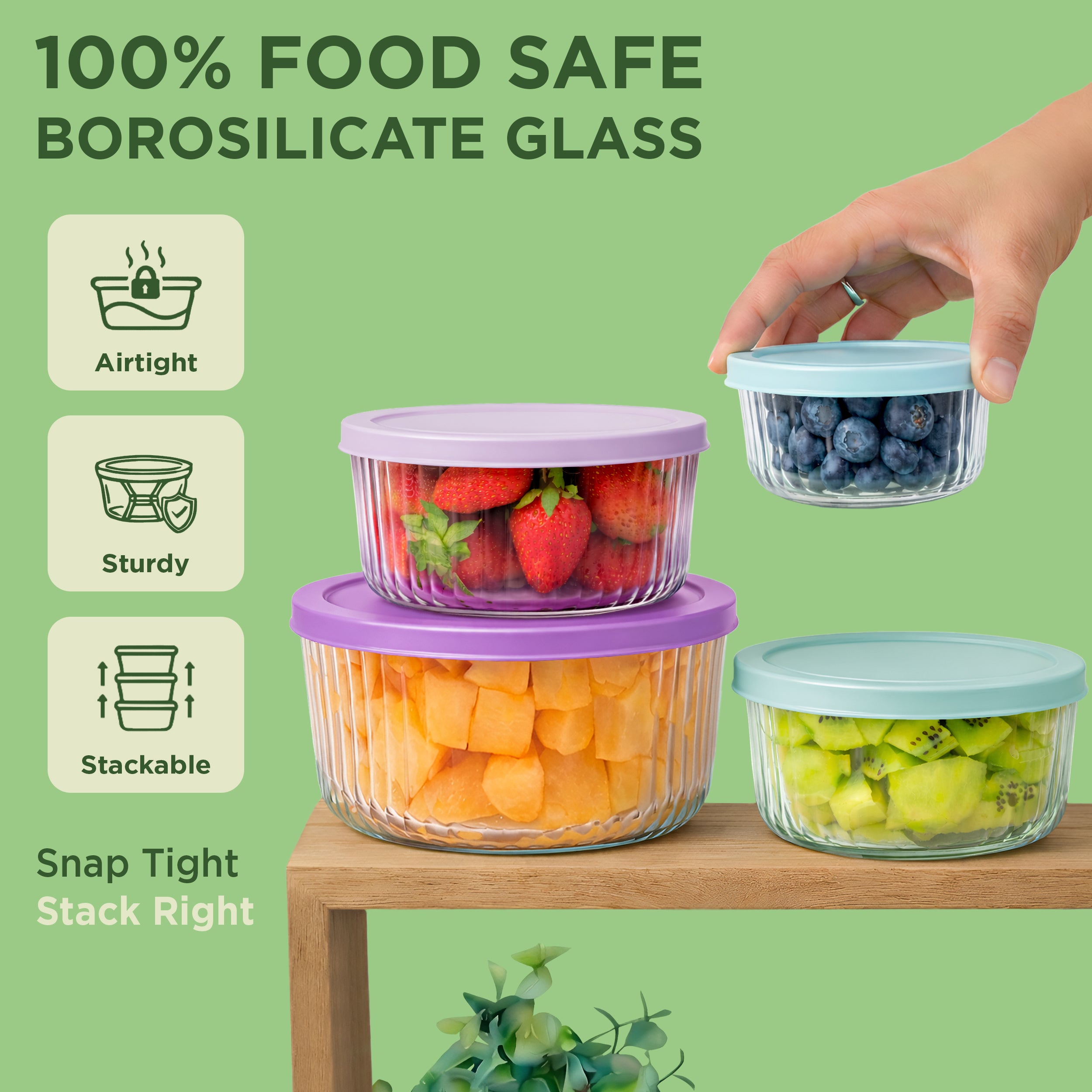 Allo Foodsafe Glass Containers With Lids, Microwave Safe Containers, Borosilicate Meal Prep, Airtight Glass Food Storage Containers For Kitchen, Freezer Safe, Set Of 4, 275ml, 500ml, 1200ml, 1800ml