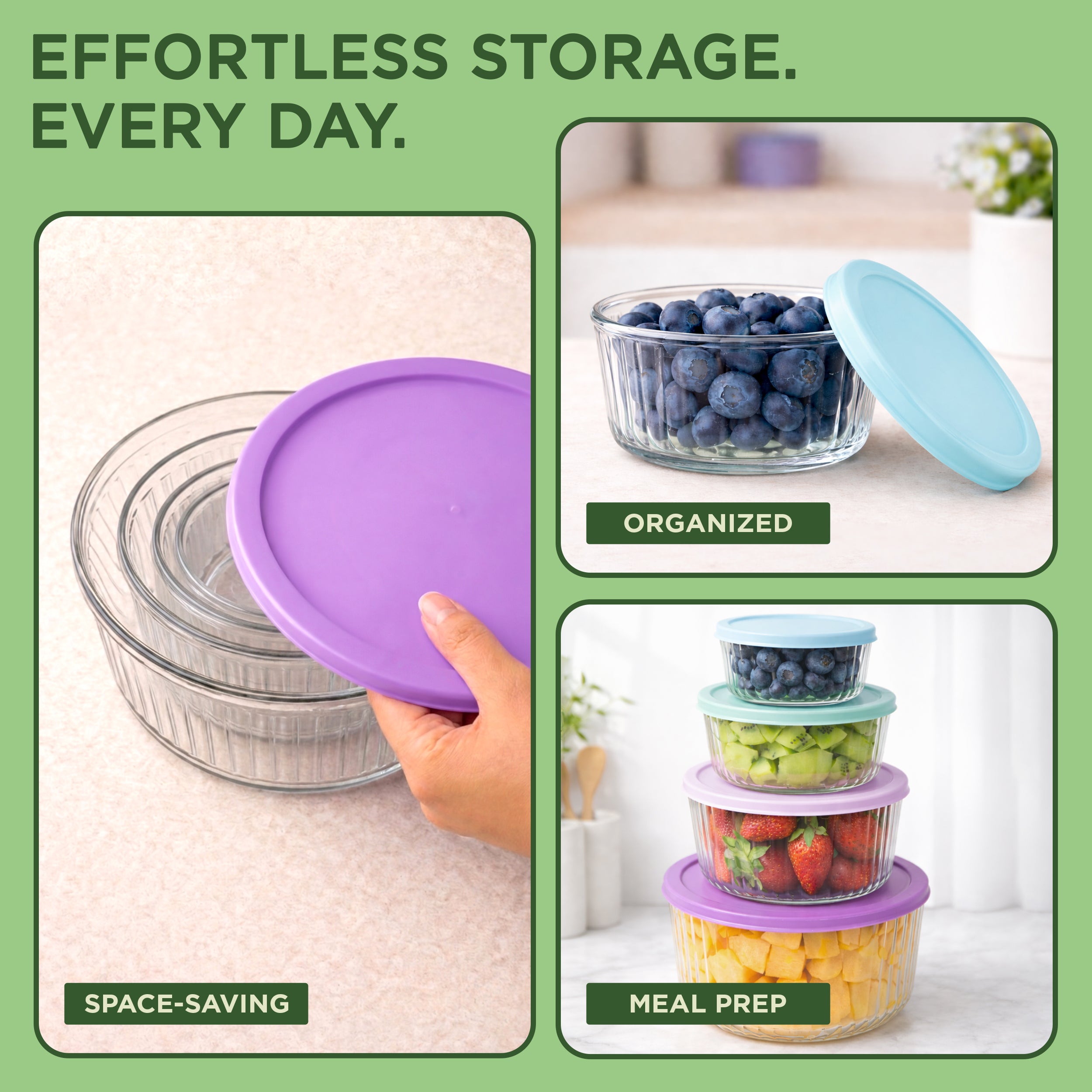 Allo Foodsafe Glass Containers With Lids, Microwave Safe Containers, Borosilicate Meal Prep, Airtight Glass Food Storage Containers For Kitchen, Freezer Safe, Set Of 4, 275ml, 500ml, 1200ml, 1800ml