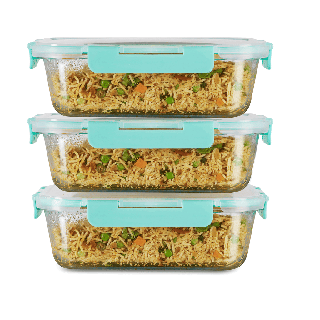 1520ml x 3 Allo FoodSafe Microwave Oven Safe Glass Container with Break Free Detachable Lock