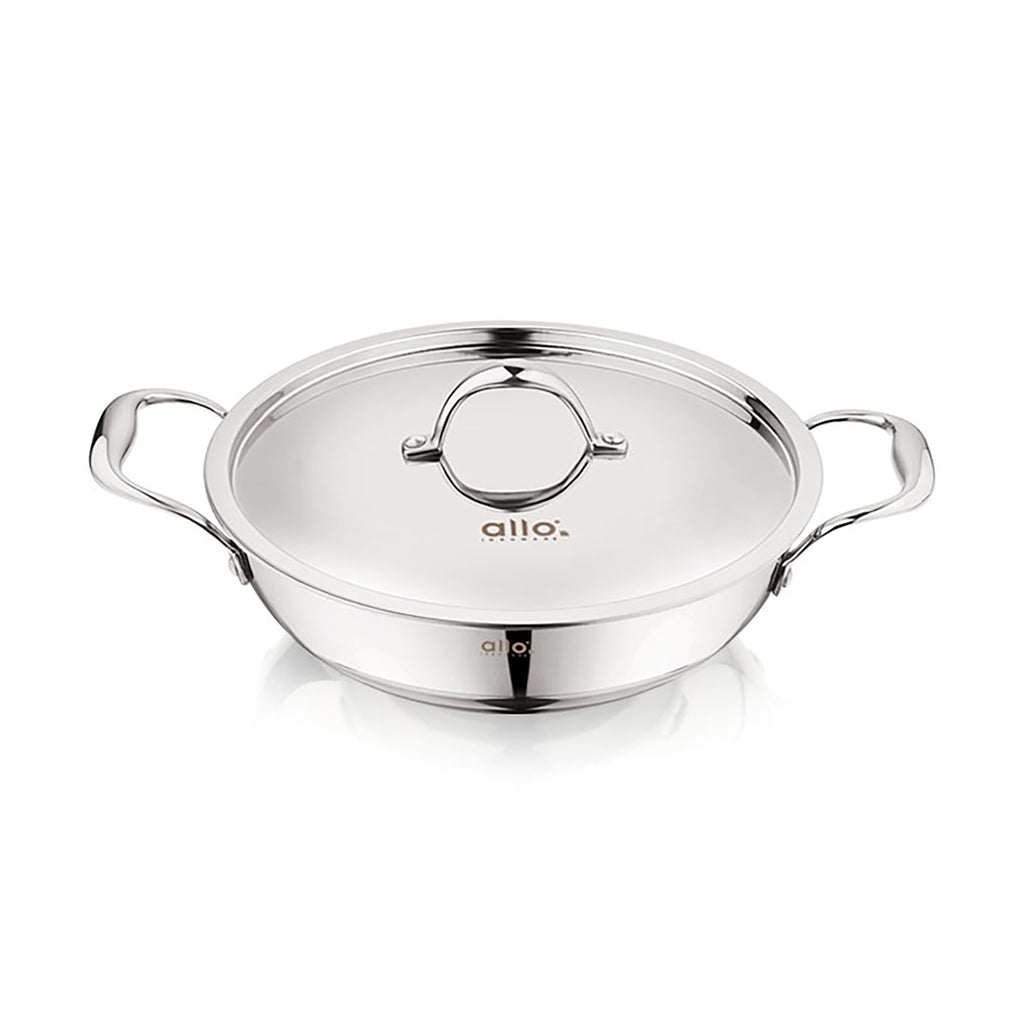 5.5L Allo CookSafe TriPly Kadhai | Stainless Steel | With Stainless Steel Lid | Induction Friendly | 30cm