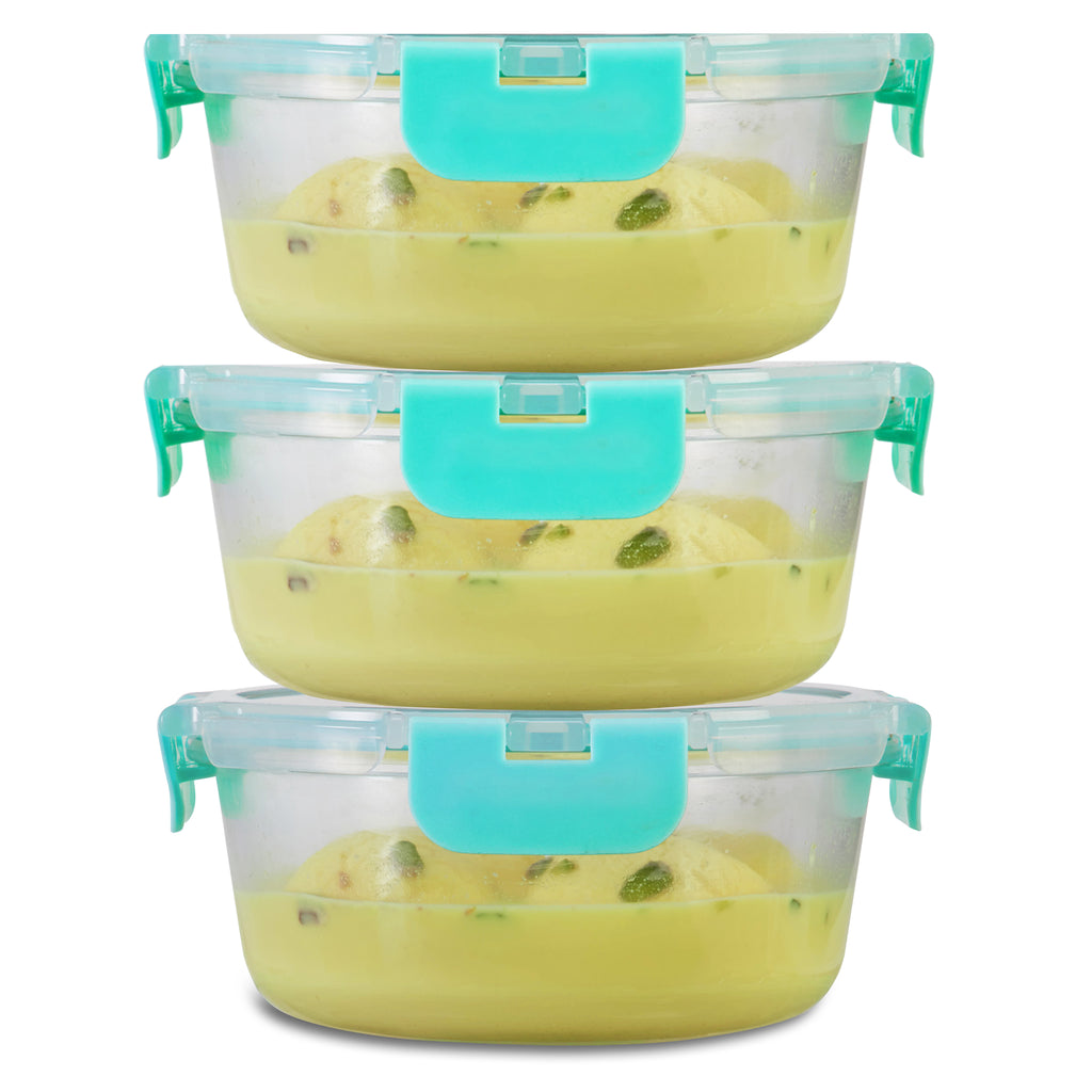 635ml x 3 Allo FoodSafe Microwave Oven Safe Glass Container with Break Free Detachable Lock